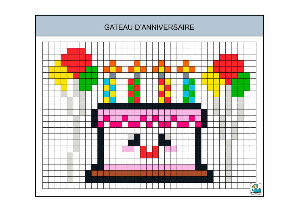 Pixel art gateau d'anniversaire dodocraft